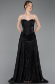 Standesamtkleid Lang Perlenbesetzt Schwarz ABU6125