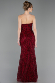 Abendkleid Lang Guipure Spitze Weinrot ABU6159