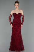 Abendkleid Lang Guipure Spitze Weinrot ABU6159