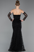 Abendkleid Lang Guipure Spitze Schwarz ABU6159