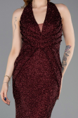 Abendkleid im Meerjungfrau-Stil Lang Perlenbesetzt Weinrot ABU6165