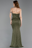 Abendkleid im Meerjungfrau-Stil Lang Perlenbesetzt Khaki ABU6165