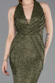 Abendkleid im Meerjungfrau-Stil Lang Perlenbesetzt Khaki ABU6165