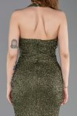 Abendkleid im Meerjungfrau-Stil Lang Perlenbesetzt Khaki ABU6165