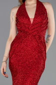 Abendkleid im Meerjungfrau-Stil Lang Perlenbesetzt Rot ABU6165