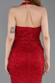 Abendkleid im Meerjungfrau-Stil Lang Perlenbesetzt Rot ABU6165