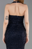 Abendkleid im Meerjungfrau-Stil Lang Perlenbesetzt Marineblau ABU6165