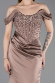 Abendkleid im Meerjungfrau-Stil Lang Satin Bronze ABU6166