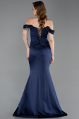 Abendkleid im Meerjungfrau-Stil Lang Satin Marineblau ABU6166