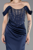 Abendkleid im Meerjungfrau-Stil Lang Satin Marineblau ABU6166
