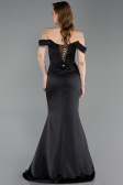 Abendkleid im Meerjungfrau-Stil Lang Satin Schwarz ABU6166