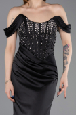 Abendkleid im Meerjungfrau-Stil Lang Satin Schwarz ABU6166