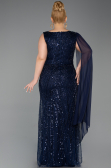 Abendkleid in Übergröße Lang Perlenbesetzt Marineblau ABU6133