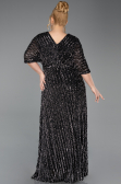 Schwarz-Silber Abendkleid İn Übergröße Schuppig Lang ABU5846