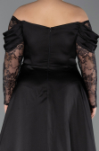 Kleider in Großen Größen Lang Satin Schwarz ABU5261
