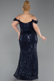 Abendkleid in Übergröße Lang Schuppig Marineblau ABU6098