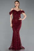 Abendkleid Lang Perlenbesetzt Weinrot ABU6190