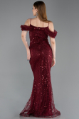 Abendkleid Lang Perlenbesetzt Weinrot ABU6190