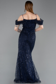 Abendkleid Lang Perlenbesetzt Marineblau ABU6190