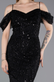 Abendkleid Lang Perlenbesetzt Schwarz ABU6190