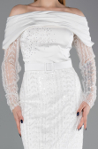 Abendkleid Lang Perlenbesetzt Weiß ABU6186