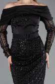 Abendkleid Lang Perlenbesetzt Schwarz ABU6186