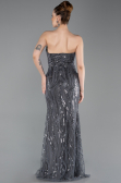 Standesamtkleid Lang Perlenbesetzt Anthrazit ABU6205