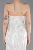 Standesamtkleid Lang Perlenbesetzt Weiß ABU6205