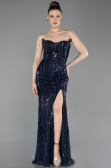 Standesamtkleid Lang Perlenbesetzt Marineblau ABU6205