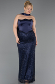 Abendkleid in Übergröße Lang Perlenbesetzt Marineblau ABU6258