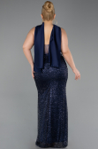 Abendkleid in Übergröße Lang Perlenbesetzt Marineblau ABU6258
