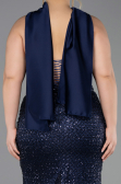 Abendkleid in Übergröße Lang Perlenbesetzt Marineblau ABU6258