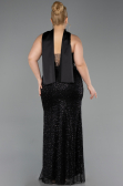 Abendkleid in Übergröße Lang Perlenbesetzt Schwarz ABU6258