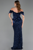 Abendkleid Lang Schuppig Marineblau ABU6254