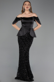 Abendkleid Lang Schuppig Schwarz ABU6254