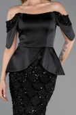 Abendkleid Lang Schuppig Schwarz ABU6254
