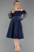 Einladungskleid In Übergröße Midi Satin Marineblau ABK2652