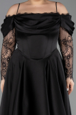 Einladungskleid In Übergröße Midi Satin Schwarz ABK2652