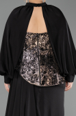 Kleider in Großen Größen Lang Satin Schwarz ABU6304
