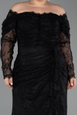 Abendkleid in Übergröße Lang Spitze Schwarz ABU6305