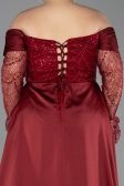 Weinrot Abendkleid İn Übergröße Perlenbesetzt Lang ABU6093