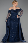 Abendkleid in Übergröße Lang Perlenbesetzt Marineblau ABU6093