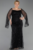 Abendkleid in Übergröße Lang Perlenbesetzt Schwarz ABU5067
