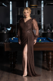 Abendkleid in Übergröße Lang Spitze Braun ABU6283