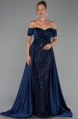 Abendkleid Lang Perlenbesetzt Marineblau ABU6329