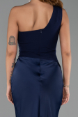 Abschlusskleid Lang Satin Marineblau ABU6331