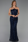 Abendgarderobe in Großen Größen Lang Schuppig Marineblau ABU6328