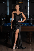Abendkleid Lang Satin Schwarz ABU6320