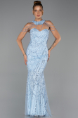 Abendkleid Lang Perlenbesetzt Eisblau ABU6073