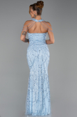 Abendkleid Lang Perlenbesetzt Eisblau ABU6073